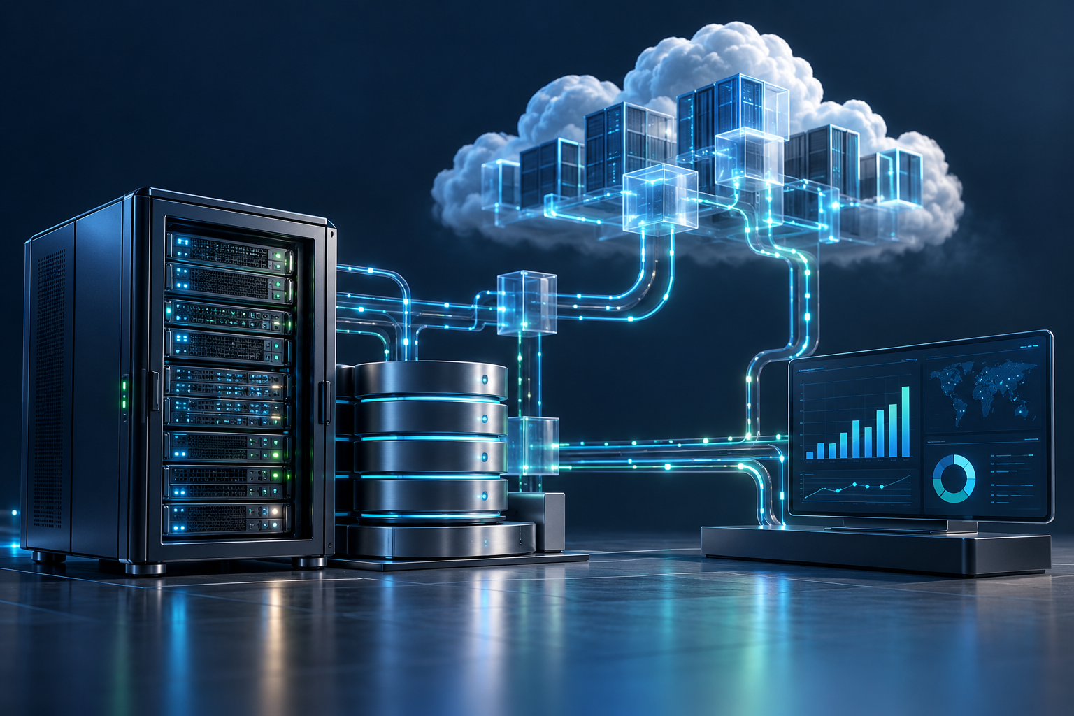 A cloud data network connecting device data to digital interfaces